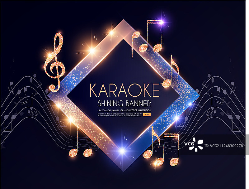金色音符的闪亮卡拉OK派对banner图片素材