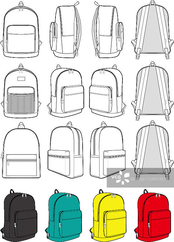 背包时尚扁平技术图模板图片素材