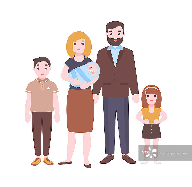 幸福家庭合影：母亲抱着新生婴儿图片素材