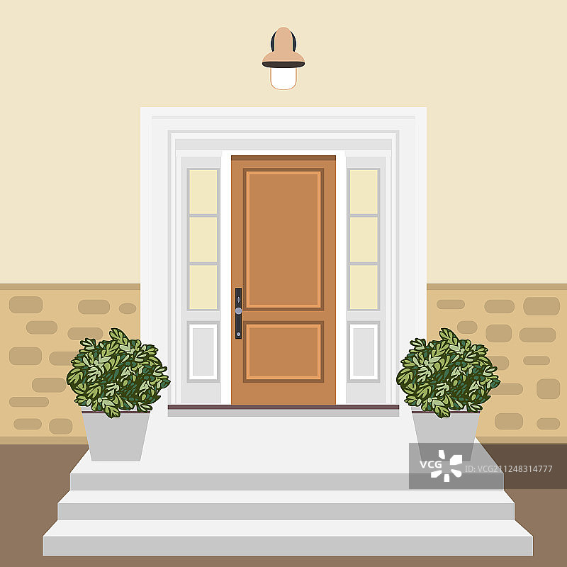 带窗户和平坦台阶的房屋前门图片素材