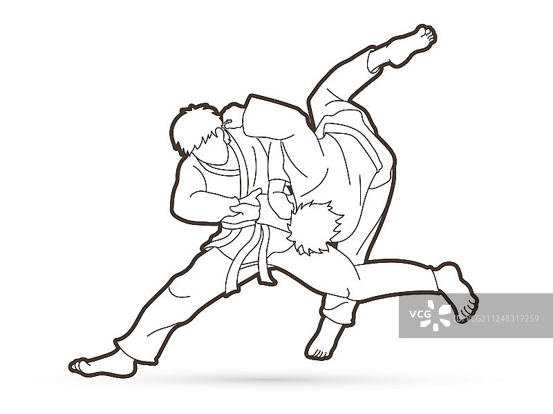 柔道动作卡通图形图片素材
