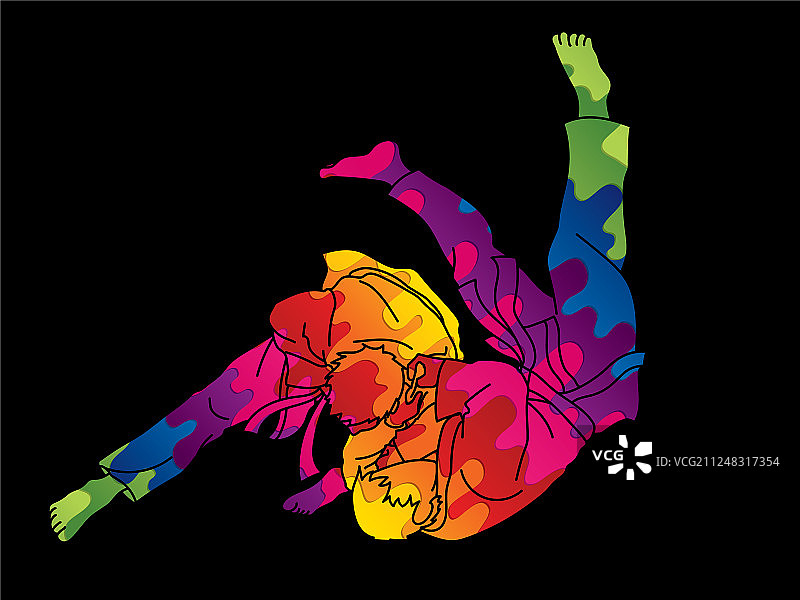 柔道动作卡通图形图片素材