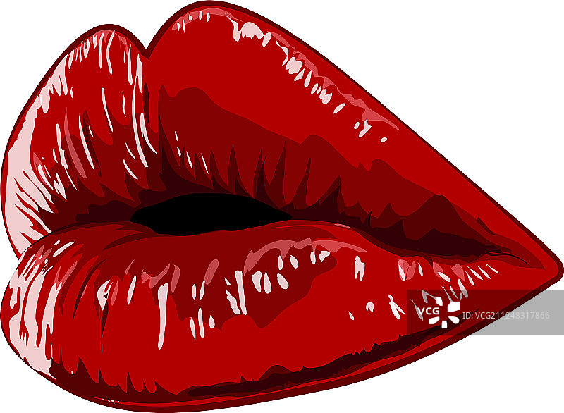 红色手绘高细节嘴唇图形图片素材