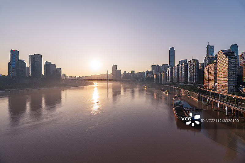 站在黄花园大桥看重庆市渝中区日落景观图片素材