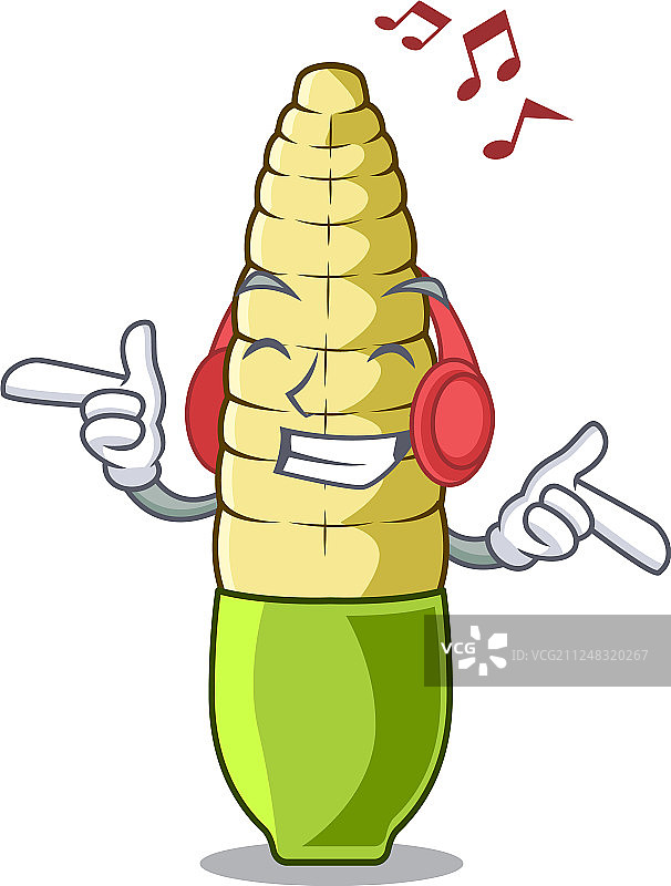 冰箱里听音乐的卡通玉米图片素材