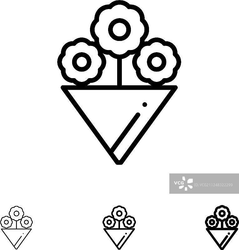 花卉礼品黑线图标集图片素材
