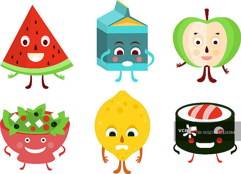 扁平风格的食物和饮料角色图片素材