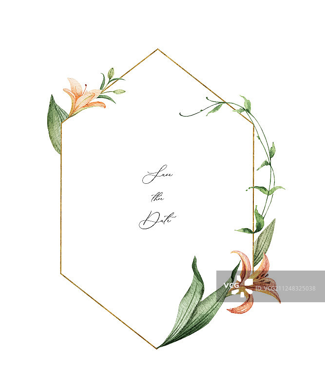 水彩橙色百合花花环图片素材