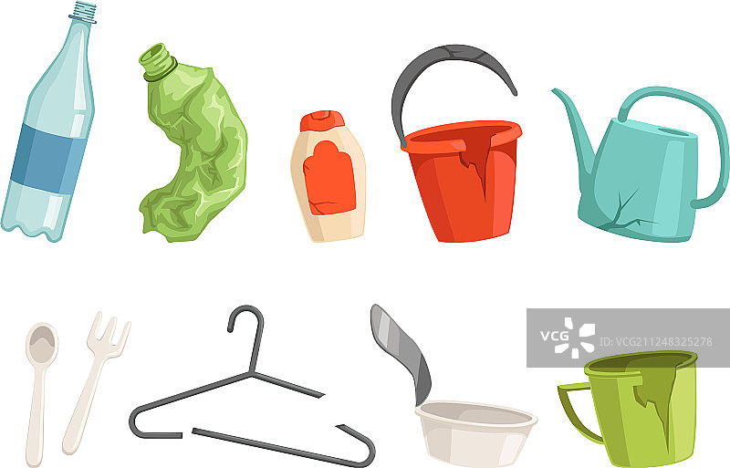 扁平风塑料垃圾瓶叉子图片素材