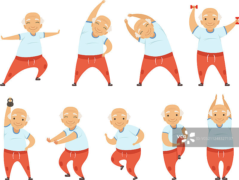 积极的老年男人做早操图片素材