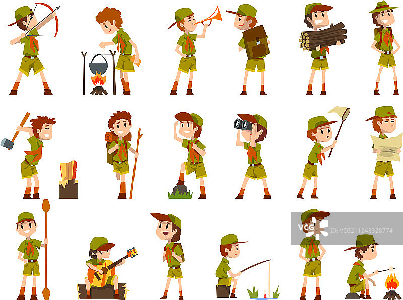 童子军男孩与徒步旅行图片素材