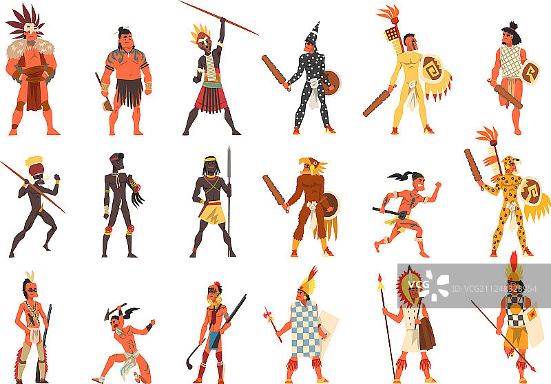 手持武器的非洲部落和澳大利亚原住民图片素材