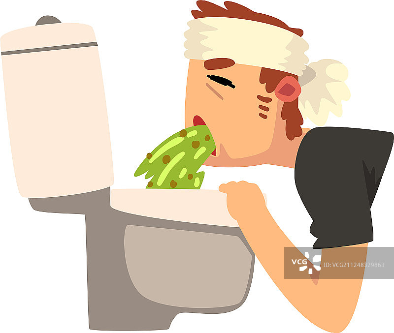 生病的男人在马桶里呕吐图片素材