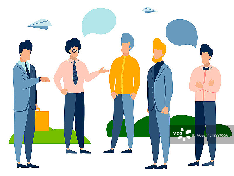 五名男子对话，带文字泡泡图片素材