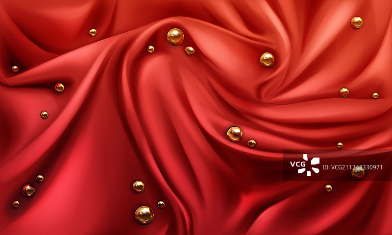 金色珍珠红色丝绸背景图片素材