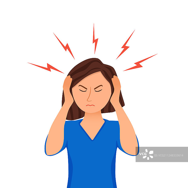 年轻女人头痛卡通形象图片素材