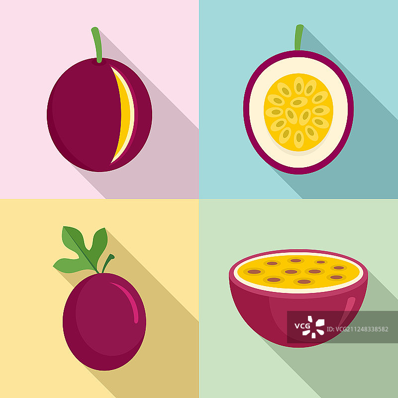 西番莲图标扁平风格套装图片素材