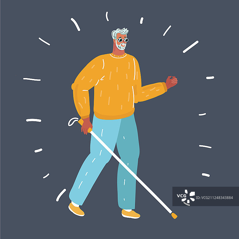 一位盲人拄着拐杖走在街上图片素材