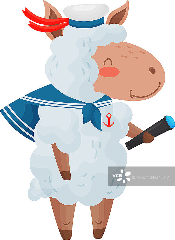 卡通风格的绵羊水手角色图片素材
