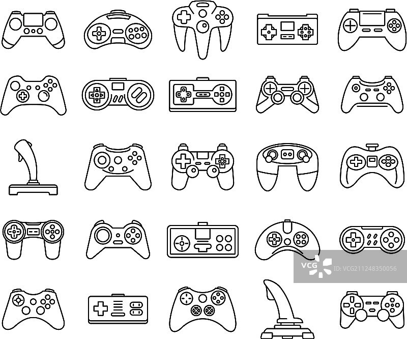 游戏操纵杆图标集轮廓样式图片素材