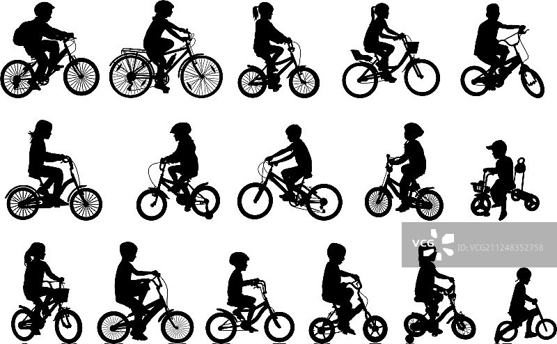 儿童骑自行车剪影合集图片素材