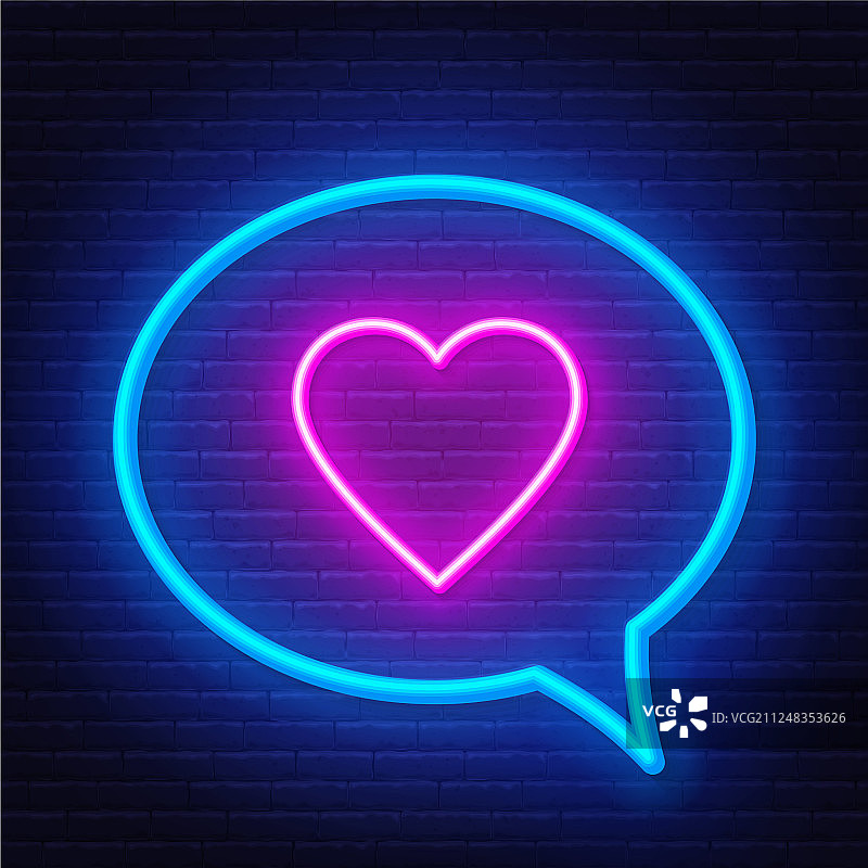 黑暗背景上语音气泡框中的点赞霓虹灯牌图片素材