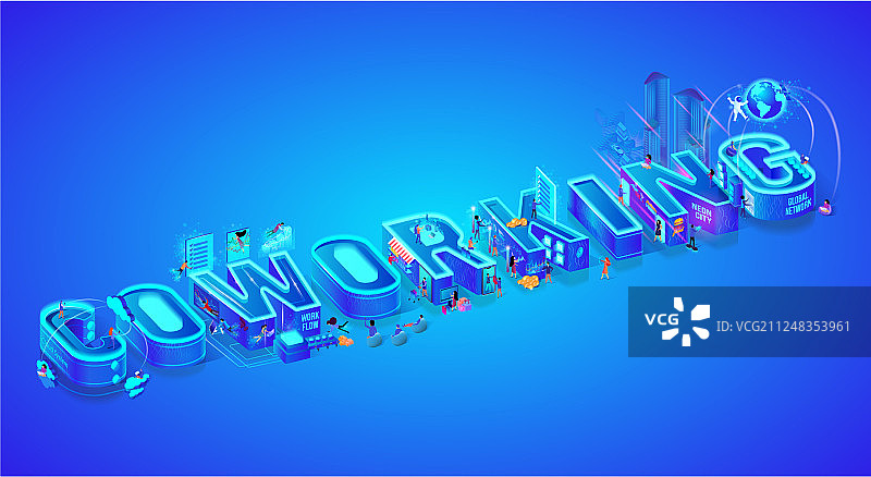 协同工作2.5D创意工作流图片素材