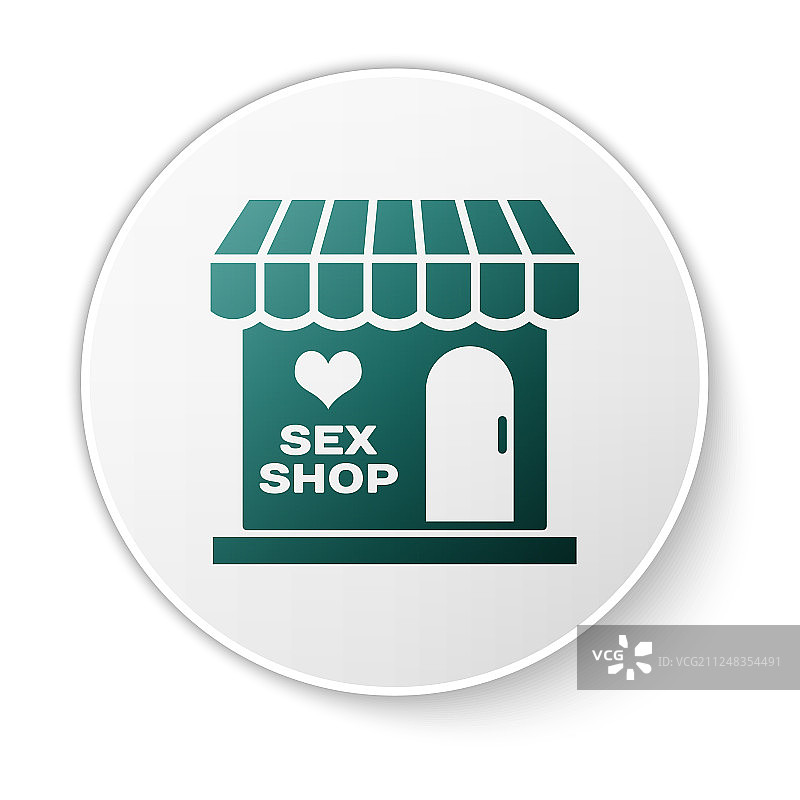 带有条纹遮阳篷的绿色性用品商店建筑图标图片素材