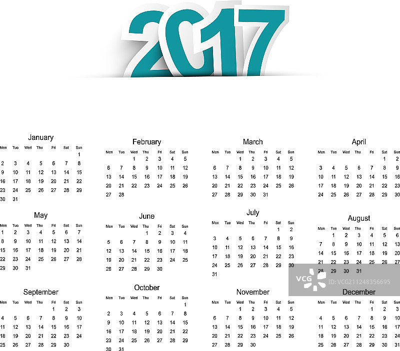 2017年扁平风格日历图片素材
