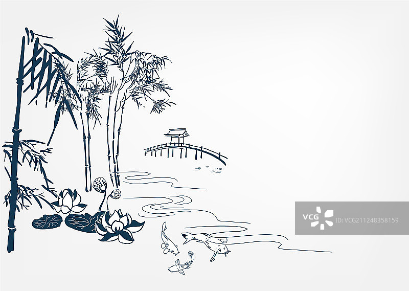 日式山水背景中式贺卡图片素材