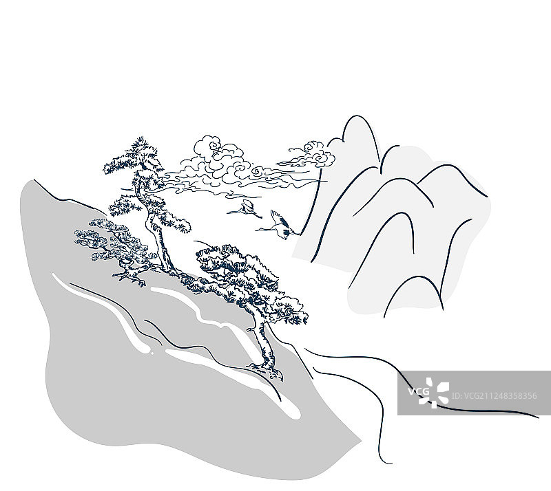 日式山水背景中式贺卡图片素材