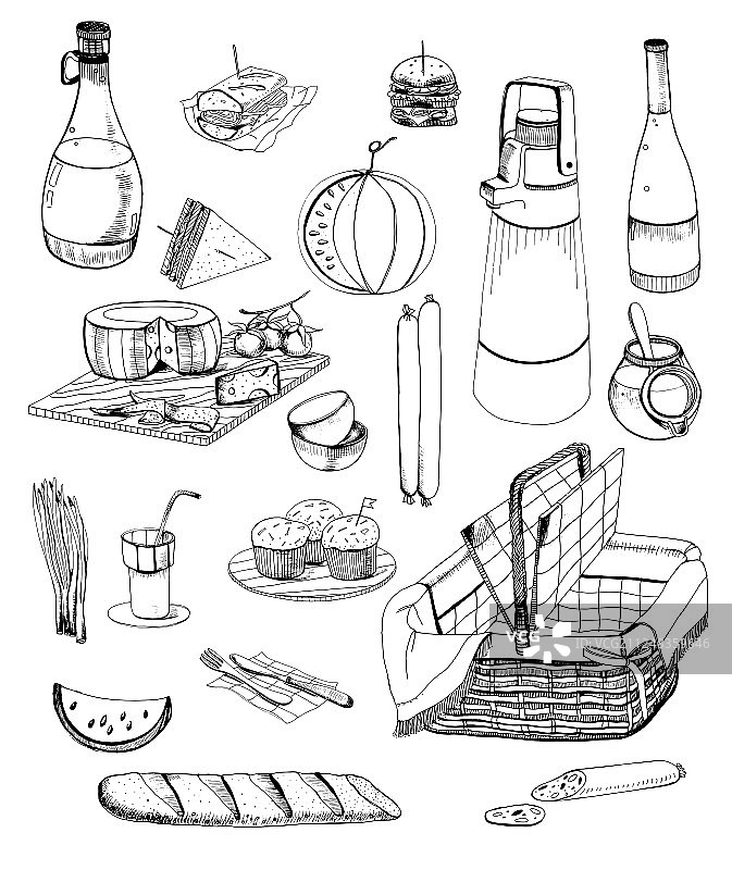 手绘野餐物品合集图片素材