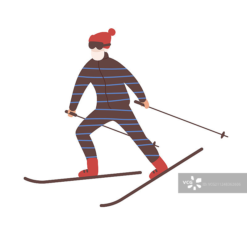 穿滑雪服的年轻男子在滑雪图片素材