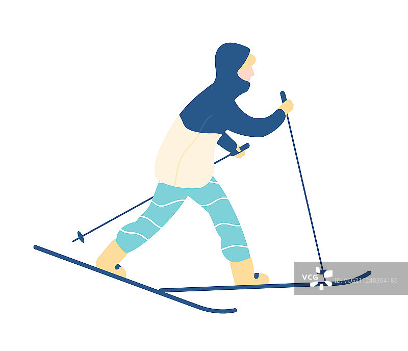 穿着滑雪服的男人参加越野比赛图片素材