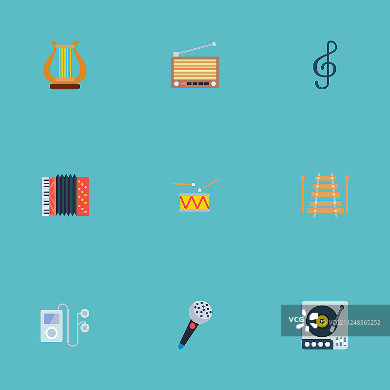 扁平风格录音棚图标符号集图片素材