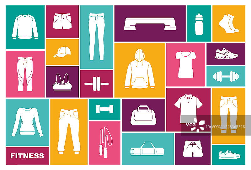 扁平风格运动服装设备和配件图片素材