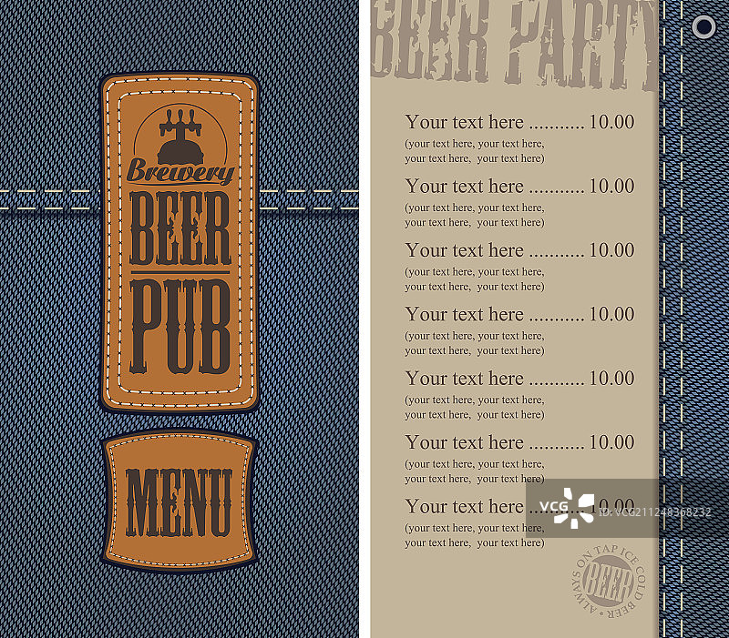 带价格的牛仔背景啤酒吧菜单图片素材