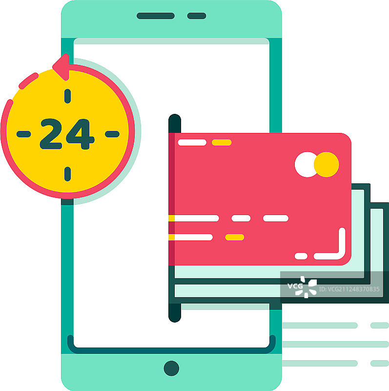 电子钱包全时支付扁平设计图片素材