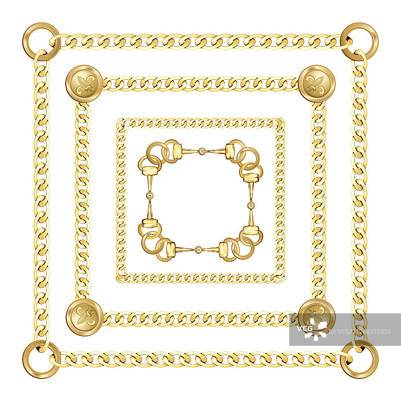 白色背景上的金色方块链条图案图片素材