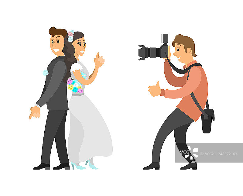 摄影师拍摄的新婚夫妇婚礼照片图片素材