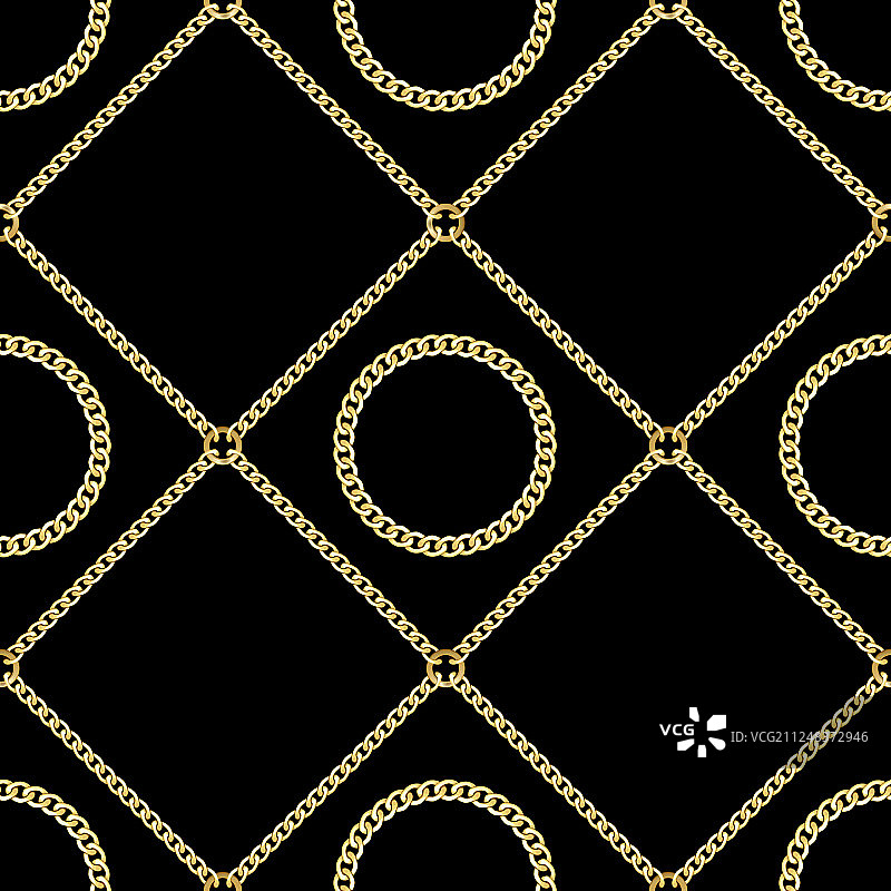 黑色背景上的金色链条无缝图案图片素材