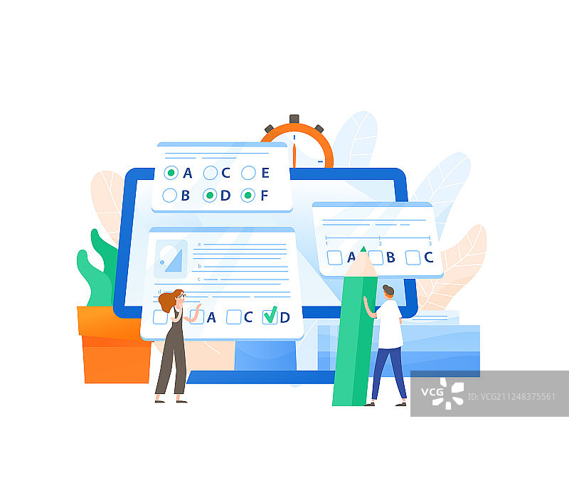 巨型电脑和娇小的男女学生图片素材