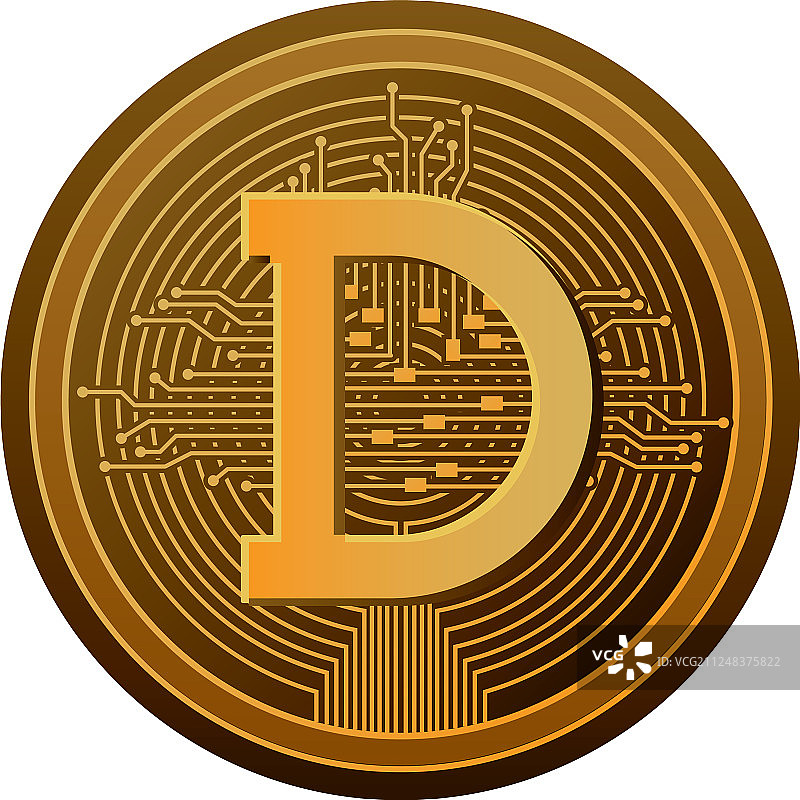 带有电路线的狗狗币加密货币图片素材
