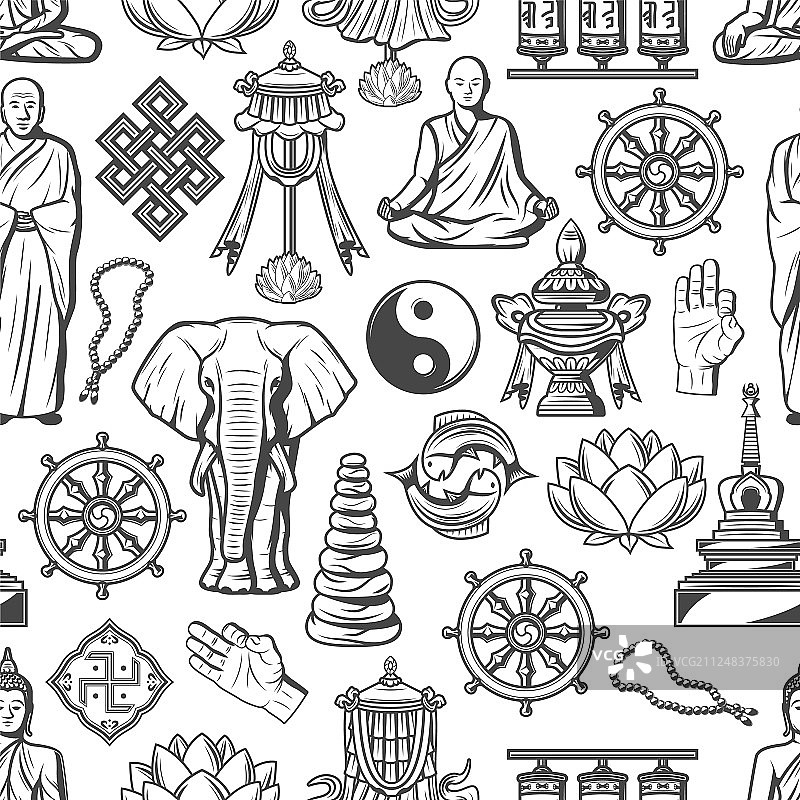 佛教禅宗冥想无缝图案图片素材