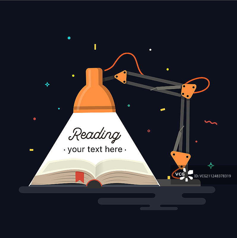 阅读灯照亮书籍图片素材