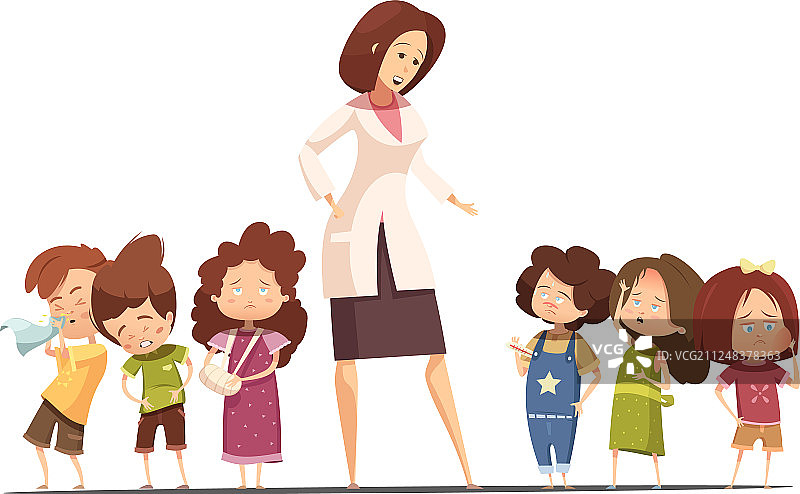 幼儿园食物中毒事件卡通插画图片素材