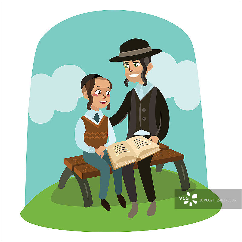 父子庆祝逾越节阅读图片素材