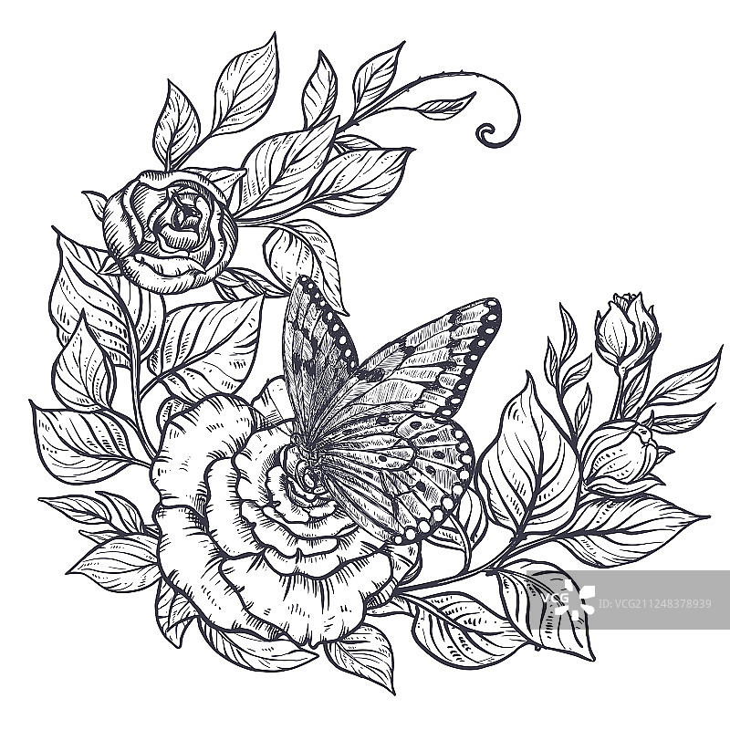 手绘玫瑰花束图案图片素材