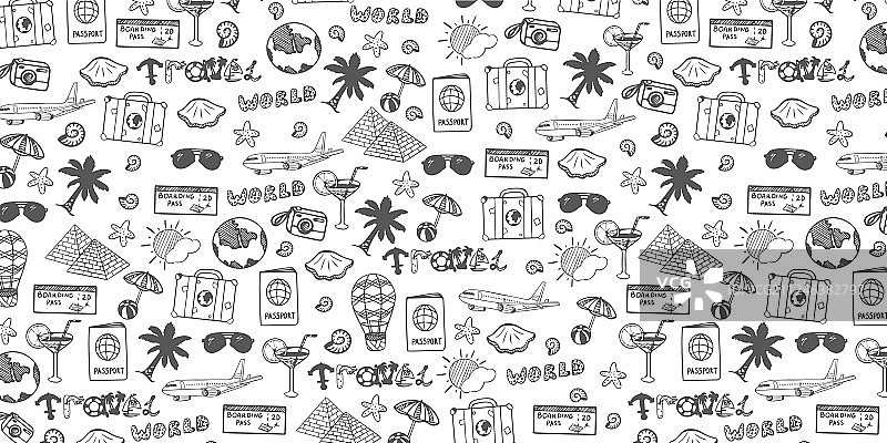 手绘旅行涂鸦背景图片素材