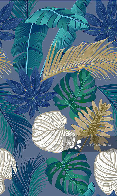 热带树叶奢华无缝图案图片素材